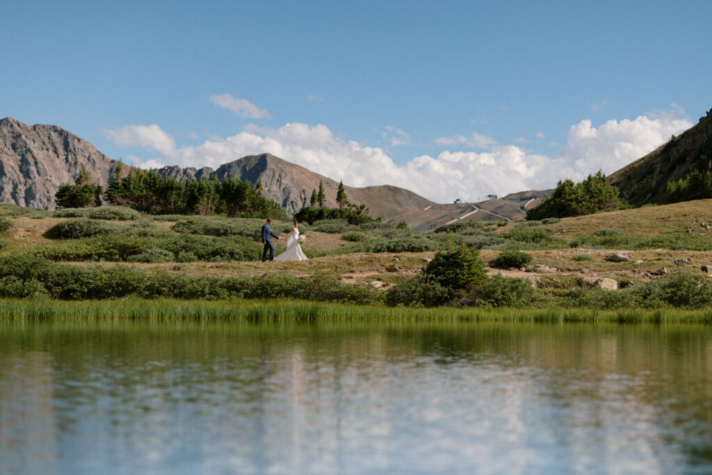 Couples portraits at Pass Lake on Loveland Pass after their A-Basin wedding